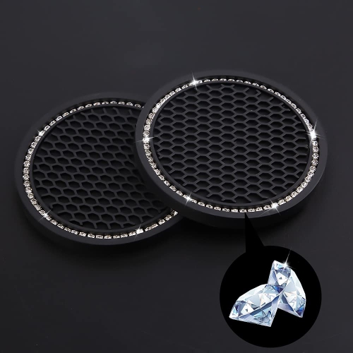 2 Pcs Car Cup Holder Coasters Rhinestone Car Accessories Glitter Car Coasters Bling Car Cup Mats for Cars, Trucks, Vehicles