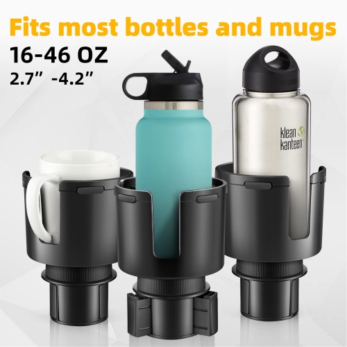 Car Cup Holder Expander, 2 in 1 Cup Holder with Offset Base, Fits YETI 24/36/46oz, Hydro Flask 20/32/40oz, Other Large Bottles and Mugs in 2.7"-4.2"