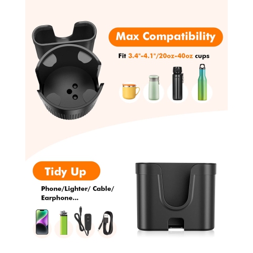 Car Cup Holder Expander with Phone Holder, 2 in 1 Big Cup Holder Extender with Adjustable Base, Large Cupholders Adapter Compatible with Hydro Flask,
