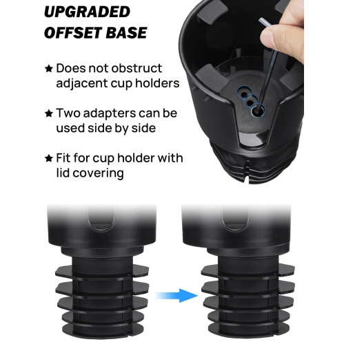 Upgraded Car Cup Holder Expander with Offset Base, Compatible with YETI, Hydro Flask, Large Cup Holder Expander for Car Hold 18-40 oz Bottles and