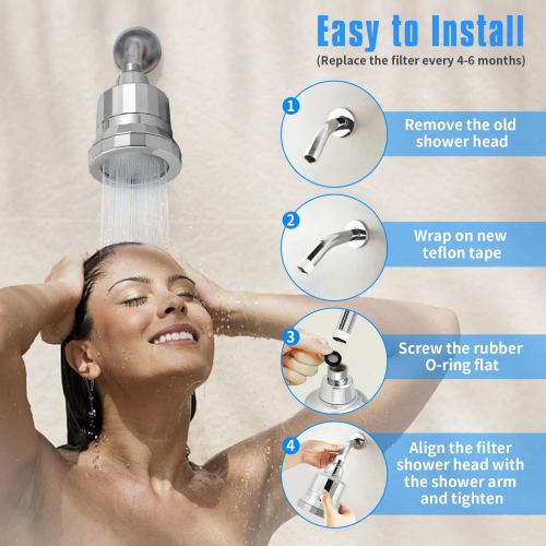 Filtre de douche à 15 étapes pour eau dure, pomme de douche adoucisseur d'eau haute pression, filtres de douche pour éliminer le chlore et le