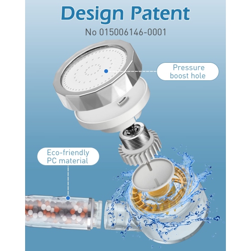 Pomme de douche avec filtre, 2023 pomme de douche à DEL à changement de couleur et tête de douche haute pression Drivse Turbo, adoucisseur d'eau dur