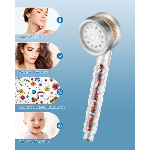 Pomme de douche avec filtre, 2023 pomme de douche à DEL à changement de couleur et tête de douche haute pression Drivse Turbo, adoucisseur d'eau dur