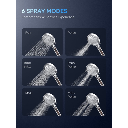 Pomme de douche filtrée, haute pression 6 modes de pulvérisation pomme de douche avec tuyau extra long de 70 po, support, filtre de pomme de douche à