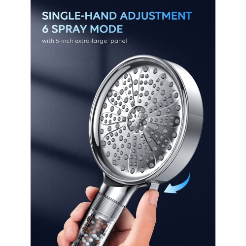 Pomme de douche filtrée, haute pression 6 modes de pulvérisation pomme de douche avec tuyau extra long de 70 po, support, filtre de pomme de douche à