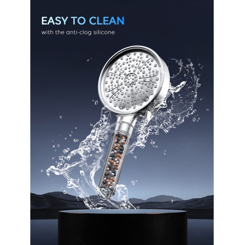 Pomme de douche filtrée, haute pression 6 modes de pulvérisation pomme de douche avec tuyau extra long de 70 po, support, filtre de pomme de douche à