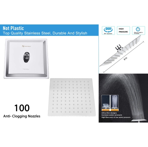 Pomme de douche carrée et filtre de douche à 15 étapes, pomme de douche filtrée haute pression pour eau dure, améliore l'état de votre peau, cheveux