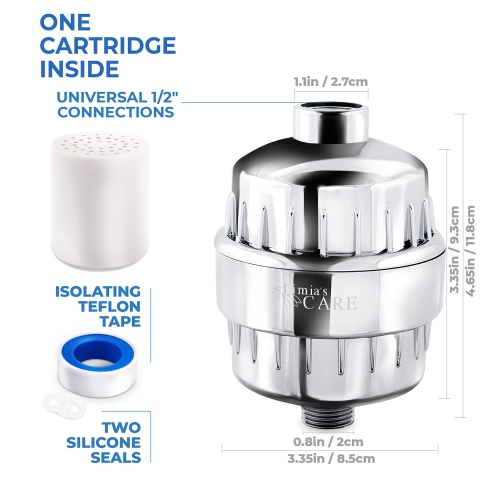 15-Stage Shower Filter - Shower Head Filter - Chlorine Filter - Hard Water Filter - Water Softener - Showerhead Filter with Replaceable Cartridge -