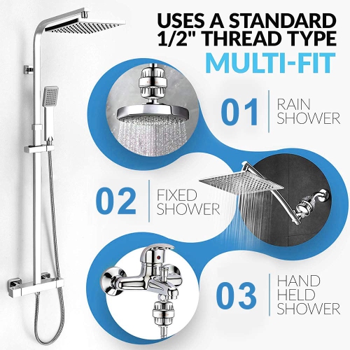 Tête de douche 17 Stage Filtre à eau haute puissance chlore Filtre à eau dure avec filtre 2 convient au luminaire de salle de bain universel à pomme