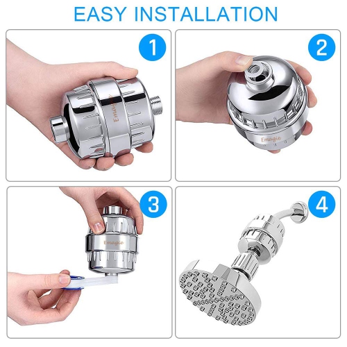 Tête de douche 17 Stage Filtre à eau haute puissance chlore Filtre à eau dure avec filtre 2 convient au luminaire de salle de bain universel à pomme