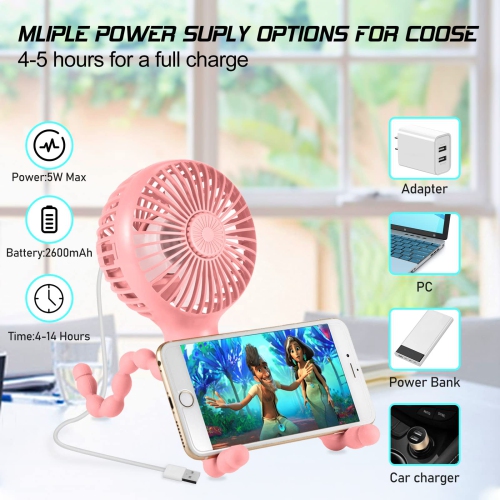 Stroller Fan Upgraded Portable Fan Versatile Fan Personal Desk Fan USB Rechargeable Fan with LED Light and Aromatherapy Flexible Tripod Design