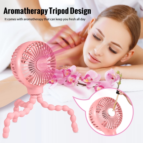 Stroller Fan Upgraded Portable Fan Versatile Fan Personal Desk Fan USB Rechargeable Fan with LED Light and Aromatherapy Flexible Tripod Design
