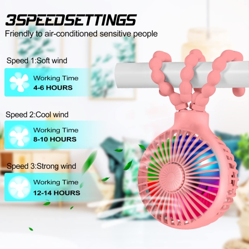 Stroller Fan Upgraded Portable Fan Versatile Fan Personal Desk Fan USB Rechargeable Fan with LED Light and Aromatherapy Flexible Tripod Design