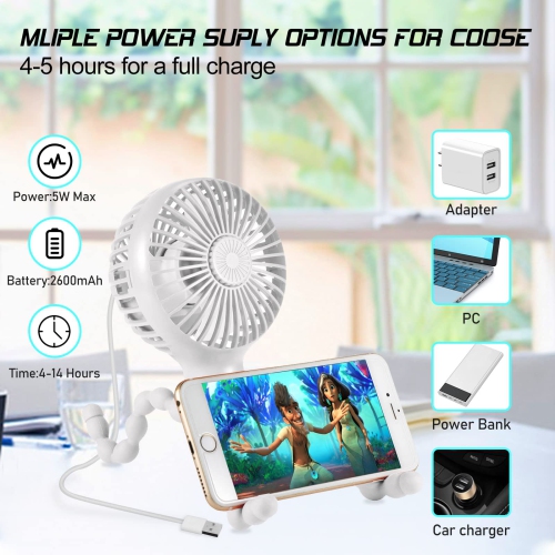 Stroller Fan Upgraded Portable Fan Versatile Fan Personal Desk Fan USB Rechargeable Fan with LED Light and Aromatherapy Flexible Tripod Design