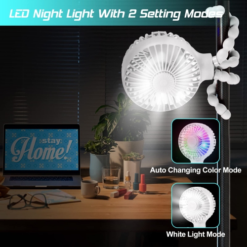Stroller Fan Upgraded Portable Fan Versatile Fan Personal Desk Fan USB Rechargeable Fan with LED Light and Aromatherapy Flexible Tripod Design