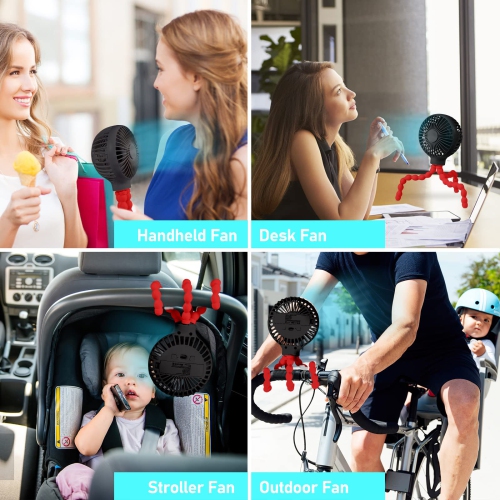 Stroller Fan Upgraded Portable Fan Versatile Fan Personal Desk Fan USB Rechargeable Fan with LED Light Flexible Tripod Design Handheld Fan 3 Speeds