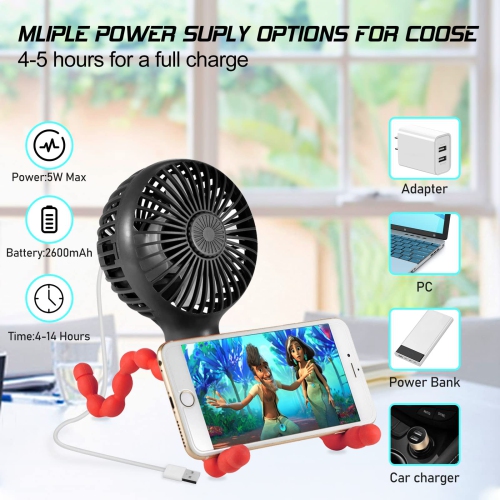 Stroller Fan Upgraded Portable Fan Versatile Fan Personal Desk Fan USB Rechargeable Fan with LED Light Flexible Tripod Design Handheld Fan 3 Speeds