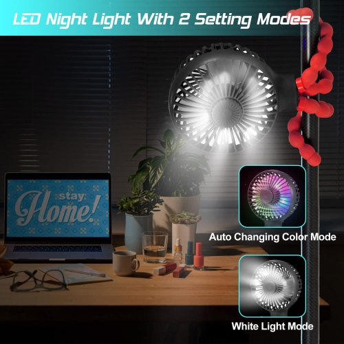 Stroller Fan Upgraded Portable Fan Versatile Fan Personal Desk Fan USB Rechargeable Fan with LED Light Flexible Tripod Design Handheld Fan 3 Speeds