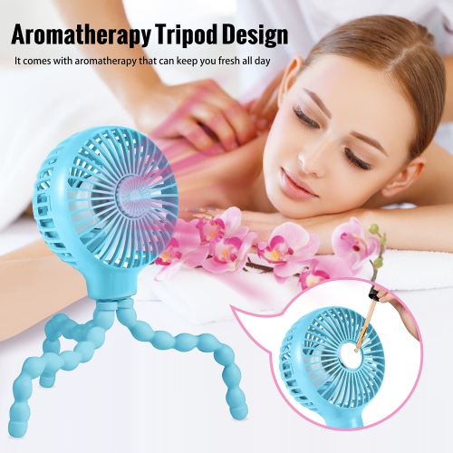 Stroller Fan Upgraded Portable Fan Versatile Fan Personal Desk Fan USB Rechargeable Fan with LED Light and Aromatherapy Flexible Tripod Design
