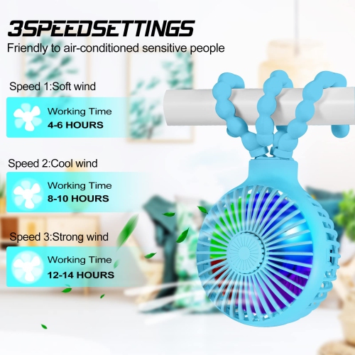 Stroller Fan Upgraded Portable Fan Versatile Fan Personal Desk Fan USB Rechargeable Fan with LED Light and Aromatherapy Flexible Tripod Design