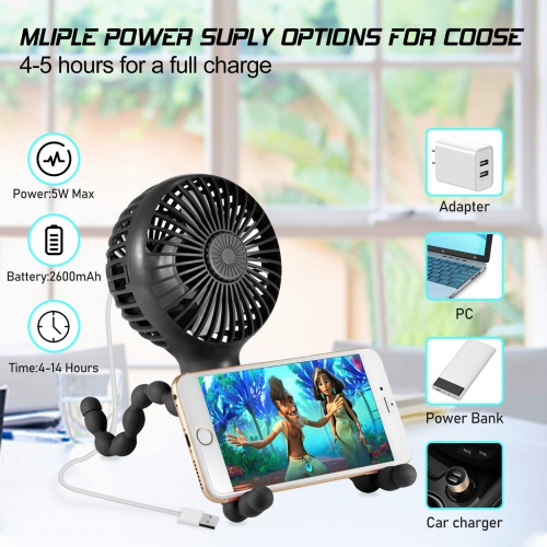 Stroller Fan Upgraded Portable Fan Versatile Fan Personal Desk Fan USB Rechargeable Fan with LED Light and Aromatherapy Flexible Tripod Design