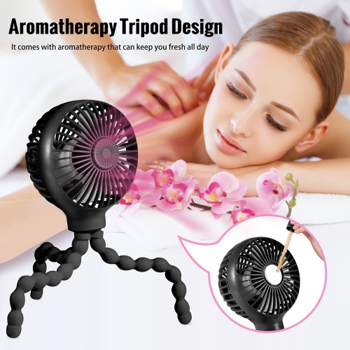 Stroller Fan Upgraded Portable Fan Versatile Fan Personal Desk Fan USB Rechargeable Fan with LED Light and Aromatherapy Flexible Tripod Design