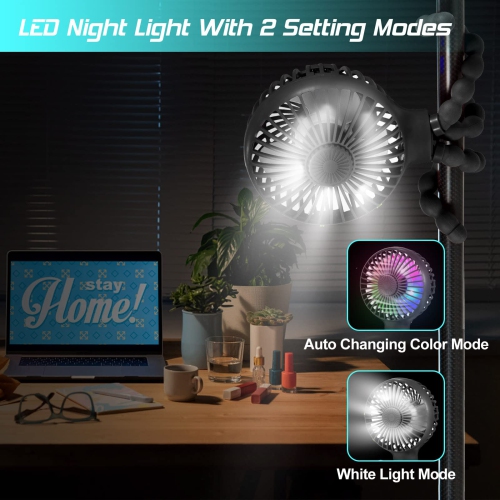 Stroller Fan Upgraded Portable Fan Versatile Fan Personal Desk Fan USB Rechargeable Fan with LED Light and Aromatherapy Flexible Tripod Design