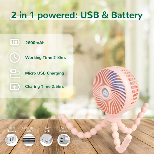 Mini ventilateur poussette, ventilateur portatif à pince portatif avec trépied flexible pour bureau de vélo poussette tapis roulant siège d'auto