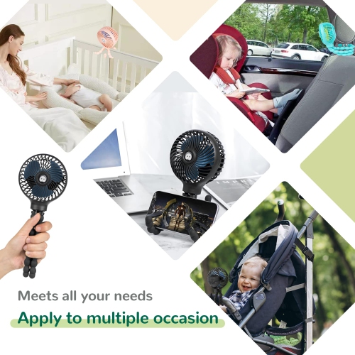 Mini Baby Stroller Fan, Handheld Personal Portable Clip On Fan with Flexible Tripod for Stroller Bike Desk Treadmill Crib Car Seat Outdoor Camping,