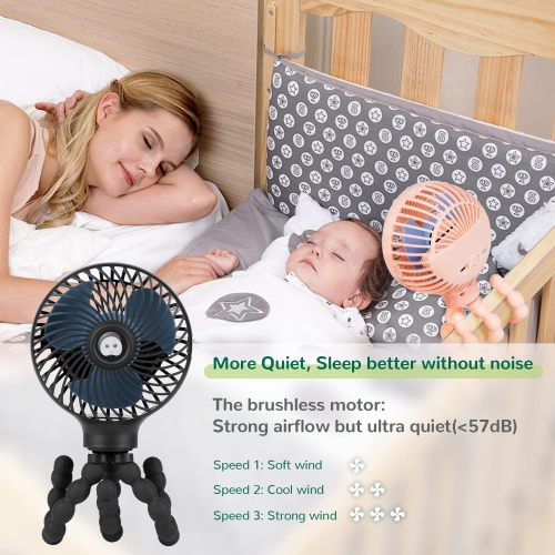 Mini Baby Stroller Fan, Handheld Personal Portable Clip On Fan with Flexible Tripod for Stroller Bike Desk Treadmill Crib Car Seat Outdoor Camping,