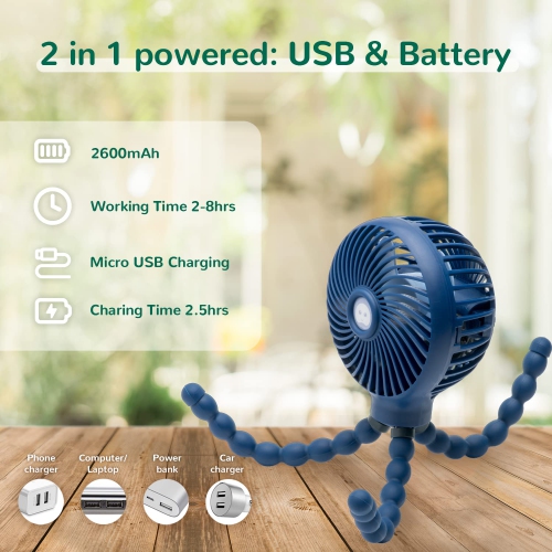 Mini ventilateur poussette, ventilateur portatif à pince portatif avec trépied flexible pour bureau de vélo poussette tapis roulant siège d'auto
