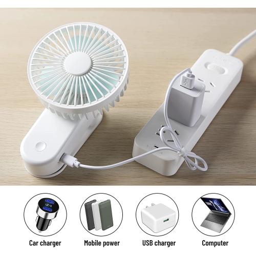 Portable Mini Clip on Fan, 2400mAh Rechargeable USB Battery Operated Stroller Fan with Magnetic - White
