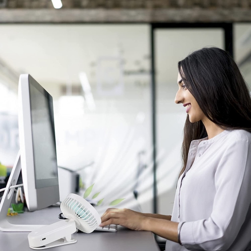 Portable Mini Clip on Fan, 2400mAh Rechargeable USB Battery Operated Stroller Fan with Magnetic - White