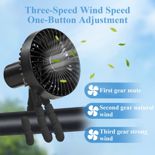 Portable Stroller Fan, Battery Operated Stroller Fan for Baby, Portable Fan Flexible Tripod Handheld Fan with 3 Speeds, Personal Fan for Car Seat