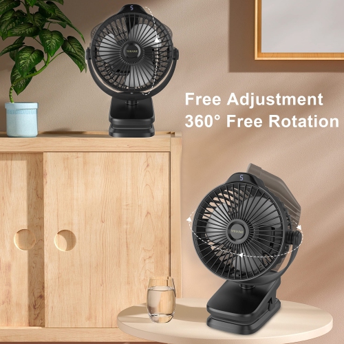 Portable Desk Fan, Stroller Fan for Baby Clip on Fan Rechargeable Mini Fan 4000mAh(5-24H) Battery Operated for Camping Car Bedroom Indoor Outdoor
