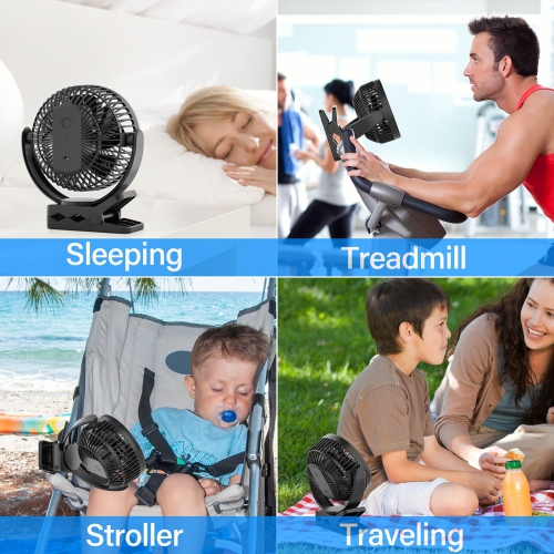 USB Portable Fan, 5000mAh Charging Portable Battery Clip on Fans, 6Inch Quiet USB Personal Desk Fan, 3 Speeds, 720° angle adjustment, Small Stroller
