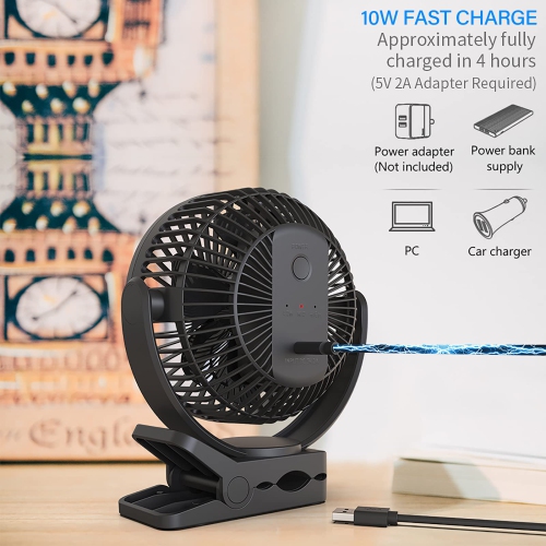 USB Portable Fan, 5000mAh Charging Portable Battery Clip on Fans, 6Inch Quiet USB Personal Desk Fan, 3 Speeds, 720° angle adjustment, Small Stroller