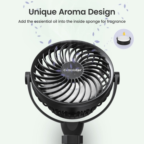 Portable 4000 mAh Personal Stroller Fan with Flexible Tripod, 4 Speeds Clip-on Versatile Fans with Aroma Function, USB Powered,360°Rotation for Car,