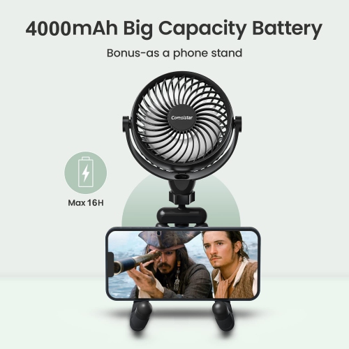 Portable 4000 mAh Personal Stroller Fan with Flexible Tripod, 4 Speeds Clip-on Versatile Fans with Aroma Function, USB Powered,360°Rotation for Car,
