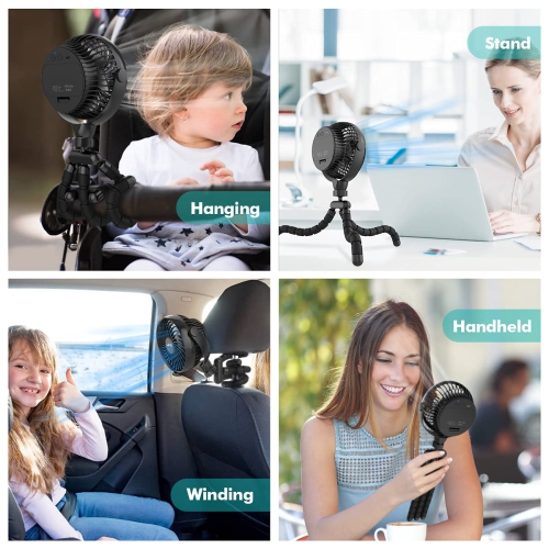 Portable 4000 mAh Personal Stroller Fan with Flexible Tripod, 4 Speeds Clip-on Versatile Fans with Aroma Function, USB Powered,360°Rotation for Car,