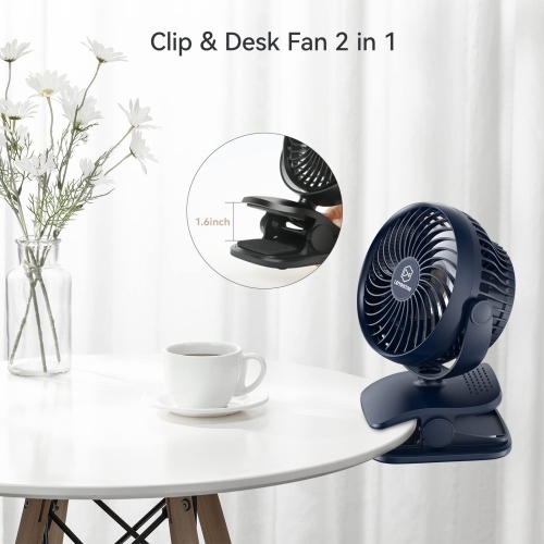 AA Battery Operated Baby Stroller Fan, 5 Inch Clip on Desk Fans with 4 Speeds, Bonus Aroma Function, USB Personal Fan, Portable Camping Fan,