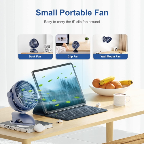 Portable Clip On Fan Battery Operated, 7200mAh Small USB Desk Fan, 4 Speed Quiet Rechargeable Clip Fan, 360° Rotate Personal Cooling Fan for Home