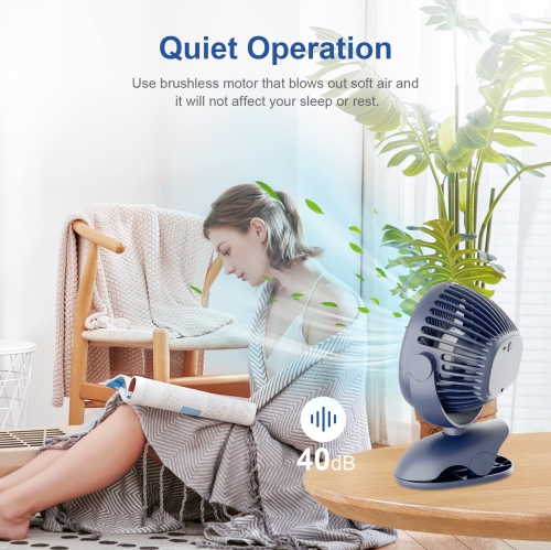 Portable Clip On Fan Battery Operated, 7200mAh Small USB Desk Fan, 4 Speed Quiet Rechargeable Clip Fan, 360° Rotate Personal Cooling Fan for Home