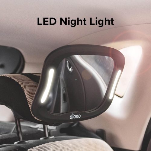 Easy View XXL Baby Car Mirror with Extra Wide View, Safety Car Seat Mirror for Rear Facing Infant with 360 Rotation, LED Night Light, Wide Crystal