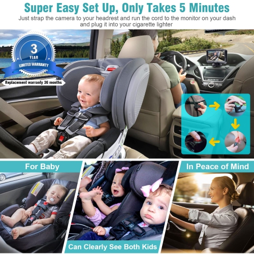 Baby Car Camera with Display HD 1080P Baby Car Mirror 5 Mins Easy Installation Crystal Night Vision Infant Travel Safety Kit N06