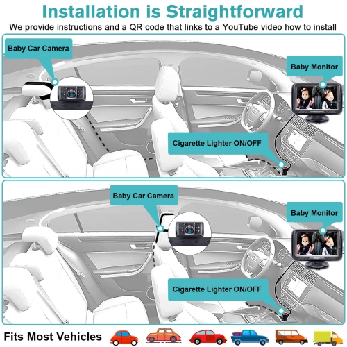 Baby Car Camera with Display HD 1080P Baby Car Mirror 5 Mins Easy Installation Crystal Night Vision Infant Travel Safety Kit N06