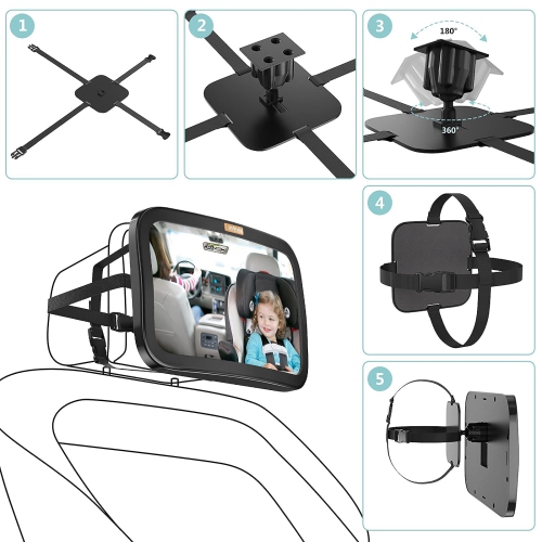 Smart eLf Baby Car Mirror, Safety Car Seat Mirror for Rear Facing Infant with Wide Crystal Clear View, Shatterproof, Fully Assembled, Crash Tested