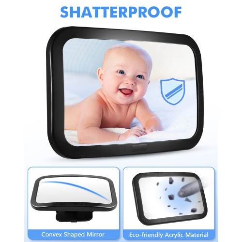 Miroir de voiture pour bébé, miroir en acrylique anti-éclaboussures pour voiture, miroir pour bébé Rearview-facilement pour observer les mouvements,