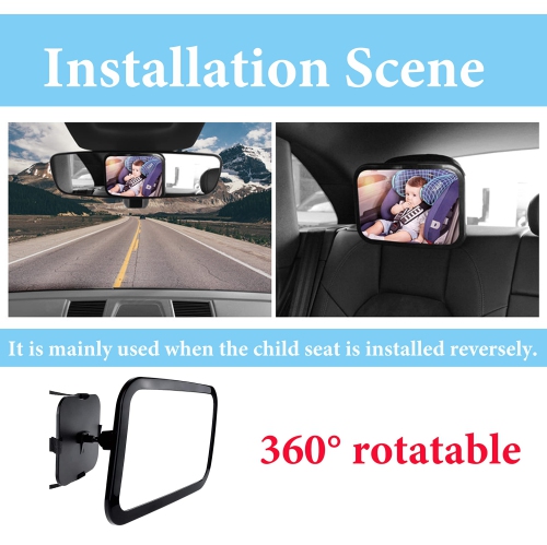Rétroviseur de voiture de bébé, rétroviseur de siège d'auto pour orientation arrière avec vue large, incassable, entièrement assemblé, testé en