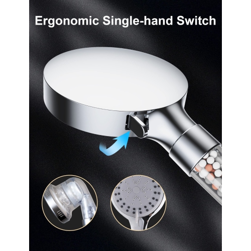 Filtered Shower Head, Shower Head with 6 Spray Modes, High Pressure Shower Head with 59" Hose and Bracket, Hand Held Shower Head Filter for Hard